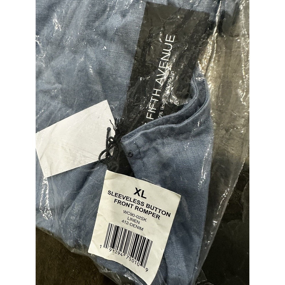 Saks Fifth Ave Linen Romper Size XL Blue Chambray beach coastal gauzy po… - Picture 4 of 5